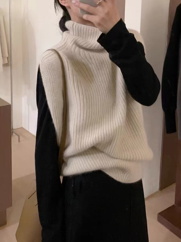 高级感针织高领背心女新款秋冬宽松洋气显瘦套头毛衣马甲坎肩外搭|undefined