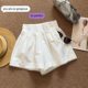 White elastic waist lace shorts women's 2025 summer new high waist slim wide leg pants Korean casual culottes