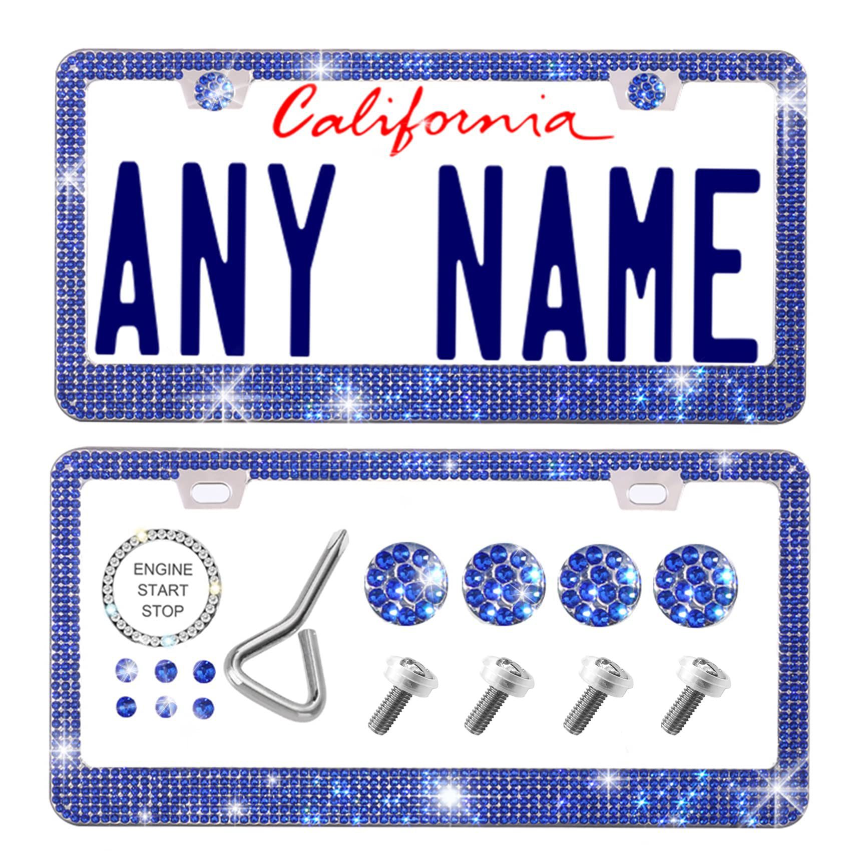 Car license plate frame with diamonds, high-end cross-border crystal diamond license plate holder, simple and stylish, US standard license plate frame for women