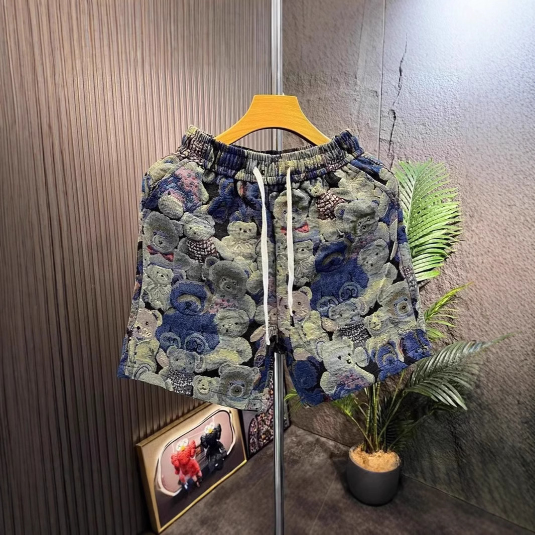 Summer Loose Fitting Printed Bear Couple Shorts Men's Casual Five Point Sporty Trendy Beach Sportswear_viptrois.com