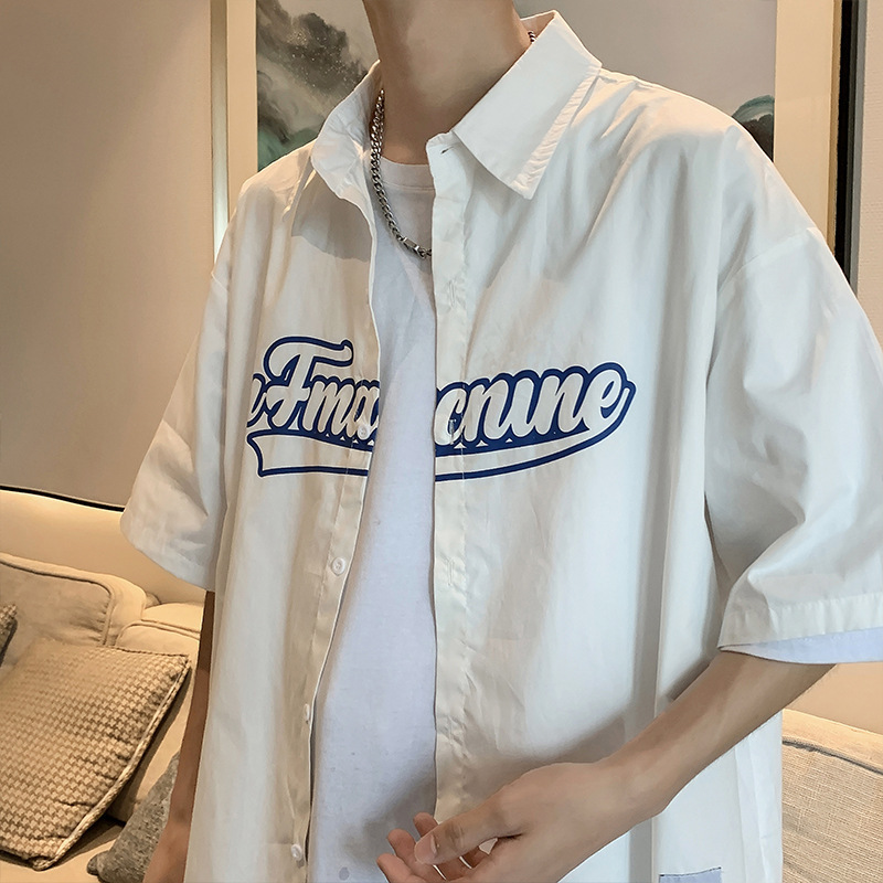 Summer Thin Baseball Shirt Men's Short-Sleeved Ins Trendy Brand High Street Loose Shirt Hong Kong Style Handsome Student Jacket