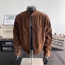 情侣装麂皮绒皮立领夹克外套男秋季潮牌痞帅街头感休闲飞行服上衣