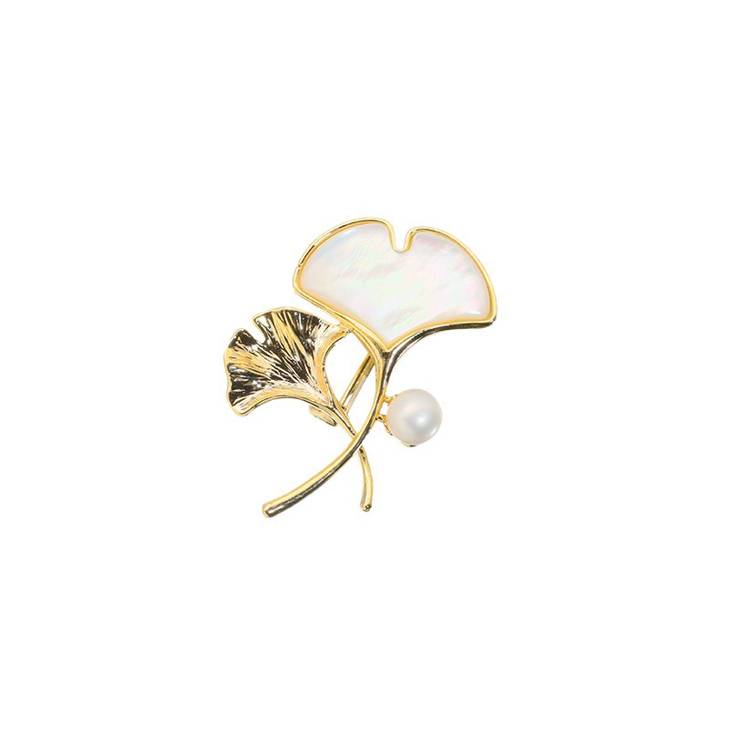 Luz de lujo natural perla ginkgo hoja broche alto sentido nicho temperamento simple ramillete accesorios 18K chapado en oro