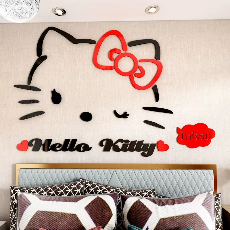 Hello Kitty, милые трехмерные детские наклейки на стену, наклейка, 3D