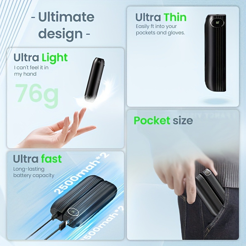2pcs Portable Hand Warmers with Digital Display 6000mah|ru
