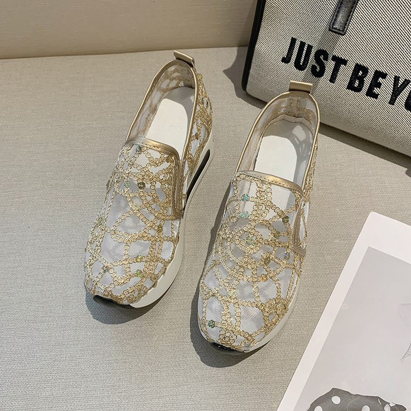 Άνοιξη και φθινόπωρο Pro Style Καλοκαιρινό Διχτυωτό Μονά Παπούτσια με σφήνα τακούνι με χοντρή σόλα σε χαμηλό τοπ, casual fashion εξωτερικά ενδύματα_voghion.com