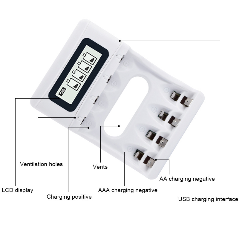 新品上市 USB輸入液晶鎳氫電池充電器 四槽1.2V智能液晶充電器