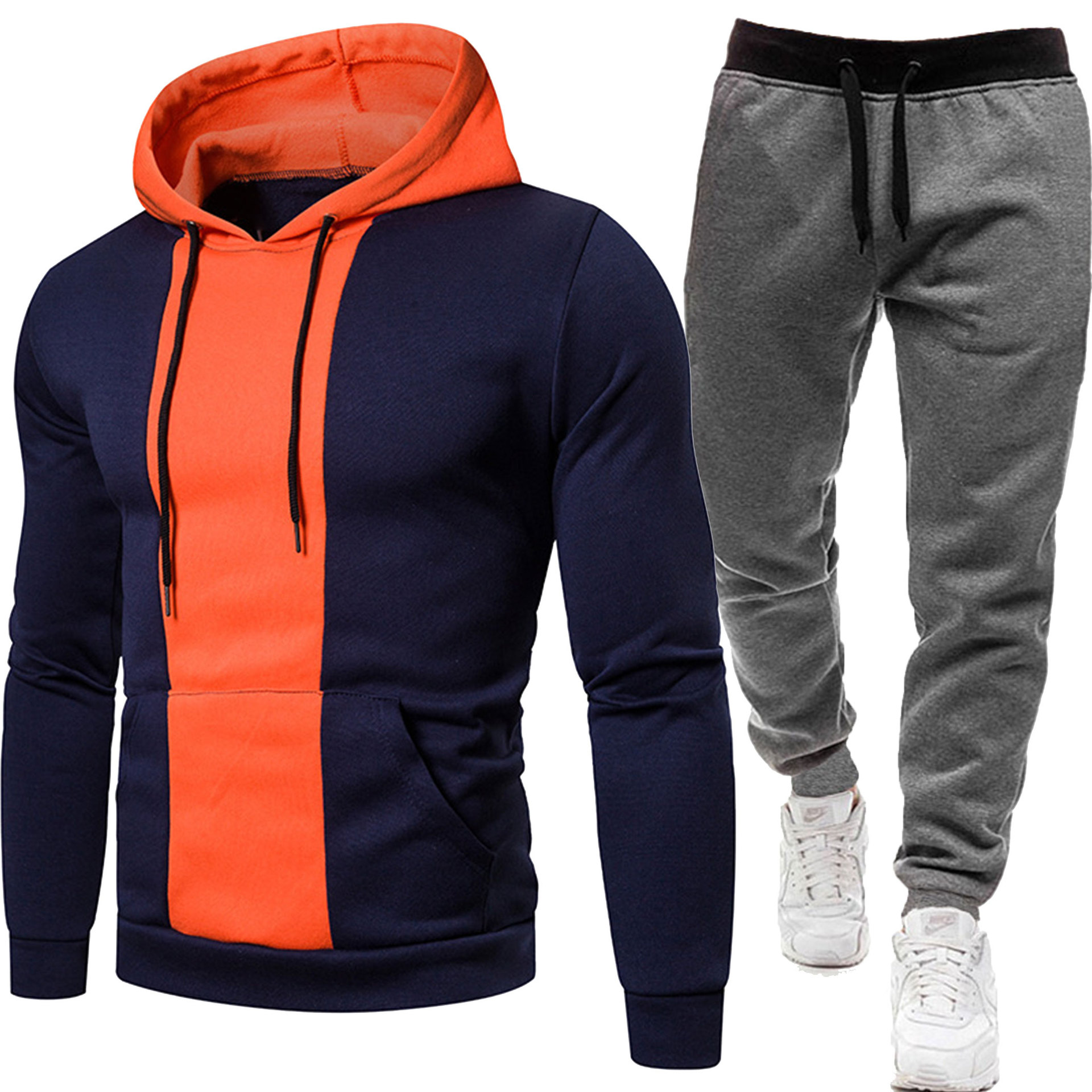 2024 höst och vinter nytt casual huvjacka herr europeisk storlek färgblockerad sweatshirt set_voghion.com