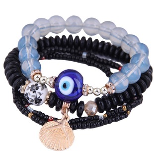 European and American Fashion Metal Love Tower Owl Pendant Mix and Match Candy Beads Multi-Layer Women's Bracelet 0553