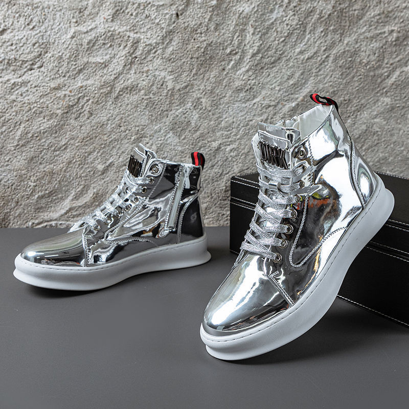 New Trendy Men's High-top Sneakers, Autum Boots, Men's White Inner Heightening Boots, Thick-soled Casual Bright Leather Small White Boots New Trendy Men's High-top Sneakers, Autum Boots, Men's White Inner Heightening Boots, Thick-soled Casual Bright Leather Small White Boots
