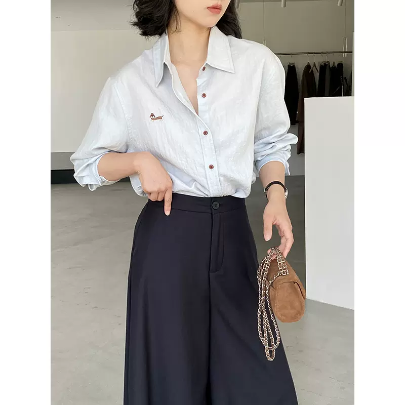 【福利款 不退换】江左 刺绣女式衬衫小个子女秋季百搭款衬衣6307