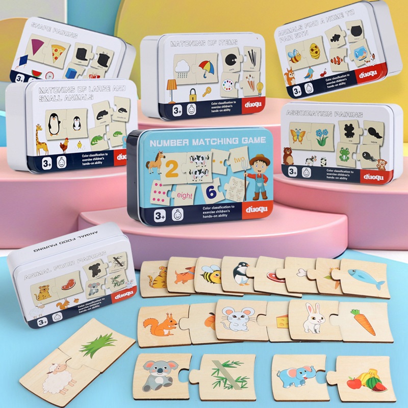 クロスボーダー CPC CE 子供用鉄箱デジタル啓発マッチング木製動物食品パズルボード早期教育知育玩具|undefined