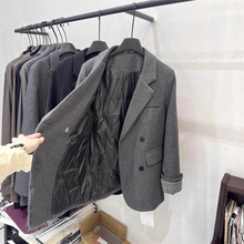 韩版内胆加棉西装羽绒服女冬新款小个子挽袖气质毛呢外套