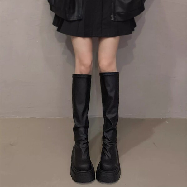 Summer black high boots platform
