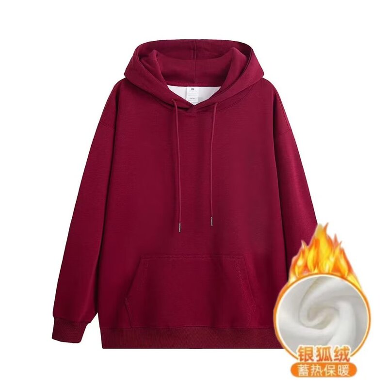 Men's and Women's American Warm Hooded Sweatshirts Loose Velvet Thickeneded Pure Color Trendy Brand Spring & Fall Versatile Casual Pullover Tops
