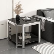 现代简约轻奢钢化玻璃茶几不锈钢方几边几沙发角几小茶几客厅茶桌