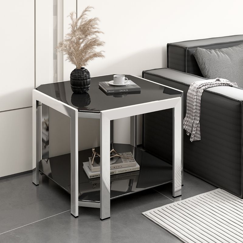 现代简约轻奢钢化玻璃茶几不锈钢方几边几沙发角几小茶几客厅茶桌