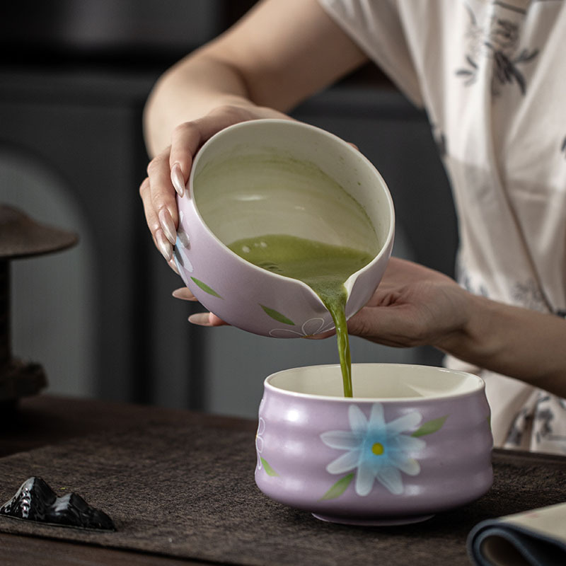 手绘小雏菊陶瓷抹茶套装宋代茶百戏打沫搅拌工具点茶碗茶筅立茶刷|undefined