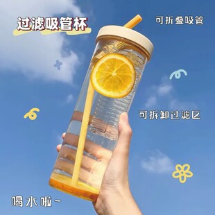 Little Red Book High Beauty Value Same Style Large Capacity Water Cup Instagram Style Folding Straw Portable Handy Cup Juice Cup for Female Students