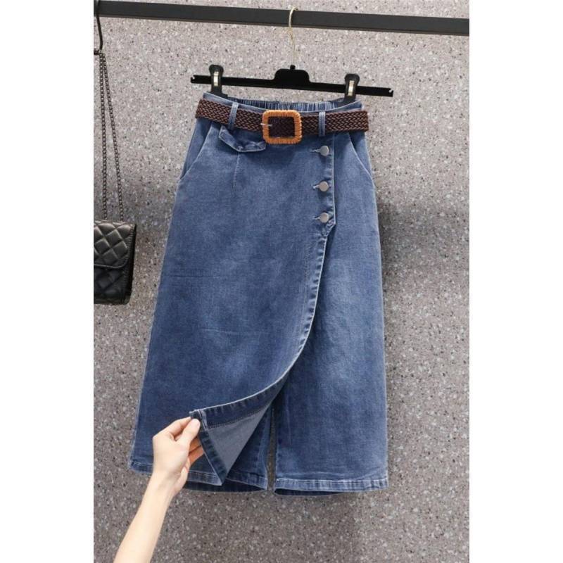 Plus-Size Women's Clothing 2025 Summer New Slim-Fit Cropped Pants High-Waisted Loose Denim Skirt Pants Plus-Size Women's Clothing 2025 Summer New Slim-Fit Cropped Pants High-Waisted Loose Denim Skirt Pants
