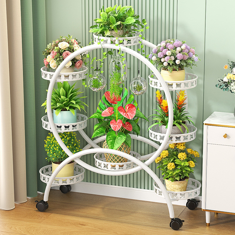 铁艺花架子带轮可移动新款家用客厅阳台落地花盆架多层养花置物架