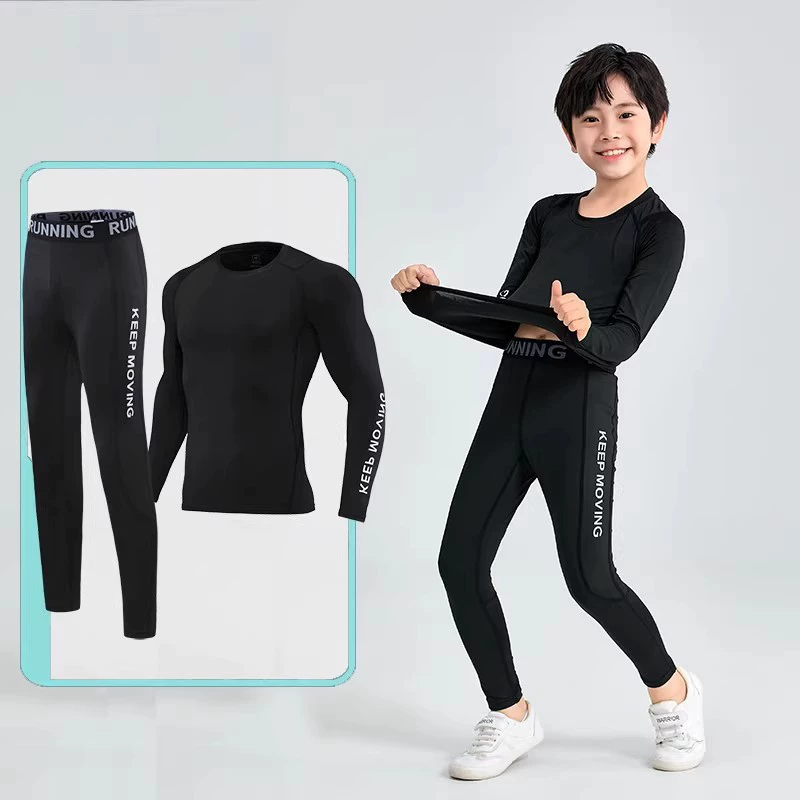 Children's fleece basketball football sports suit for training for gym, quick dry long-sleeve, tight, for running