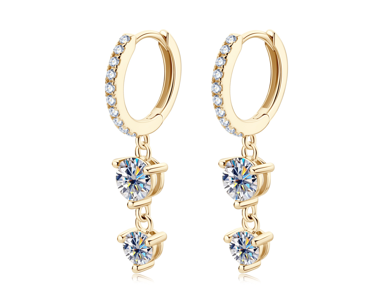 Round Pattern Women'S Gender 1 Pair 925 Sterling Silver Moissanite Round Drop Earrings