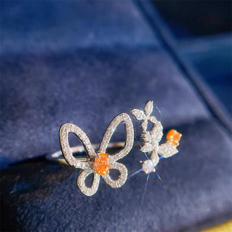 Sweet Butterfly Copper Inlaid Zircon Open Ring