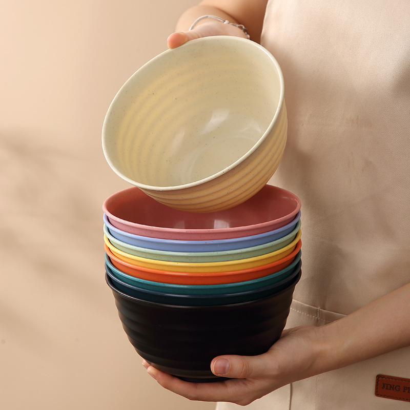 Household soup bowl and rice bowl, extra thick Japanese-style commercial wheat straw ramen bowl, shatterproof, large bowl set for cafeteria use