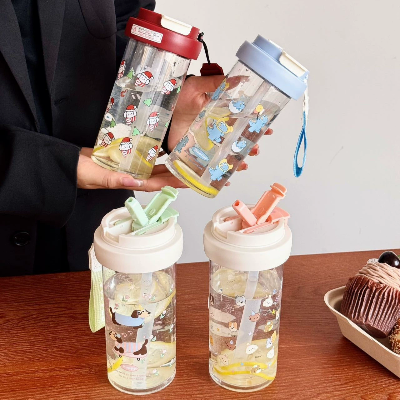 Cute high quality capacious handheld summer plastic glass for students