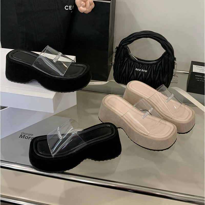 Chuipin 2025 новый летний стиль прозрачные открытые туфли на платформе с утолщенной подошвой телесного цвета, водонепроницаемые