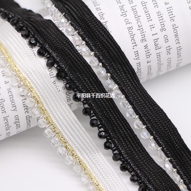 新款单边水晶子母织带手工钉珠花边DIY花边条码汉服辅料饰品配件