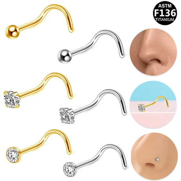 Gaibei European and American Cross-Border Daily Classic Model F136 Titanium Alloy Zircon Nose Nail S Rod Piercing Jewelry Nose Ring Wholesale