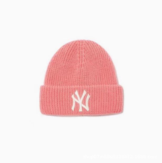 모직 모자 - 핑크색과 흰색 NY 라지 라벨