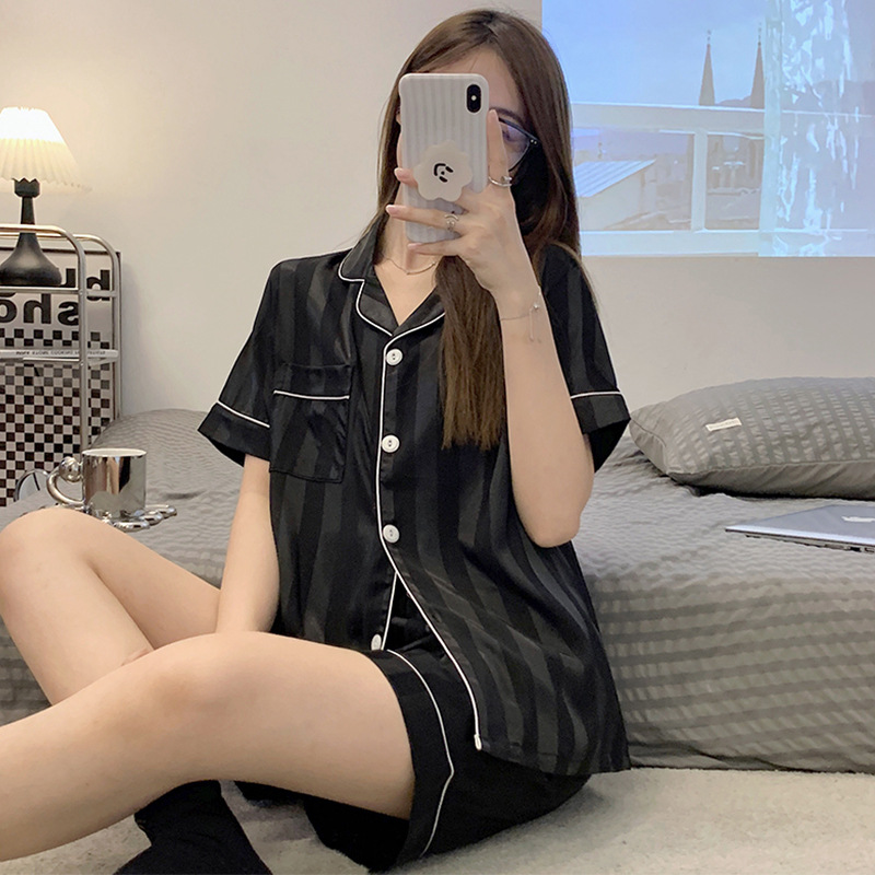 Pijama de 2 Piezas de Seda Helada para Mujer, Manga Corta, Verano, Hogar, Cómodo