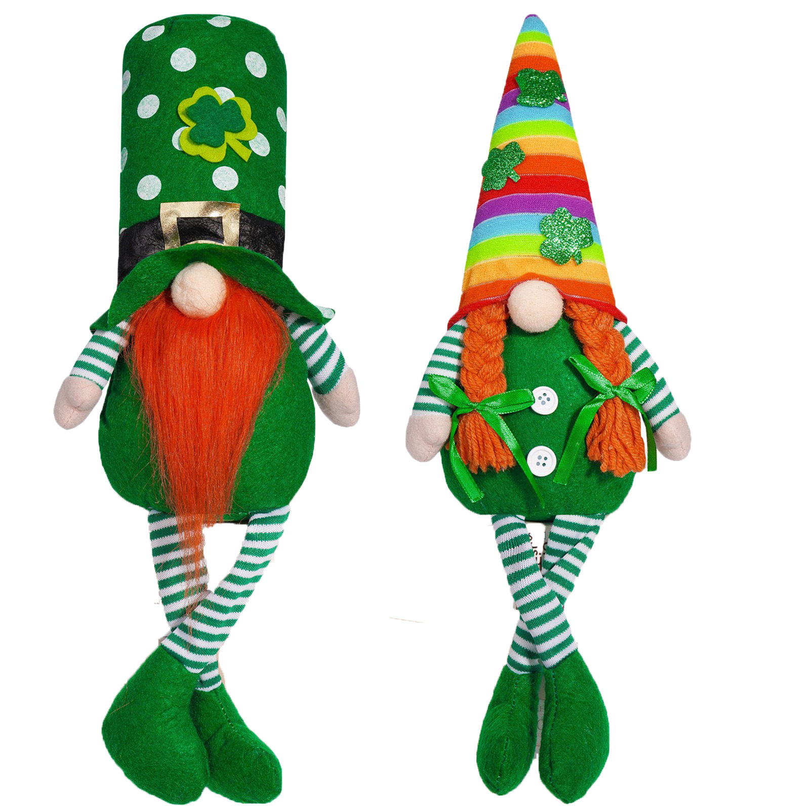 Nuevos productos transfronterizos Día de San Patricio muñecas sin cara decoraciones Festival de hojas verdes trébol piernas largas ornamentos Rudolph