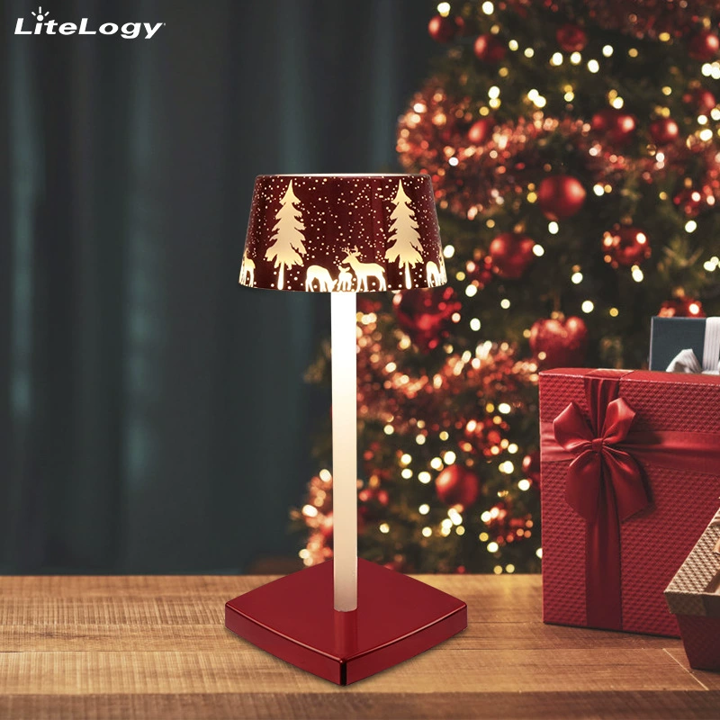Рождественский подарок USB с беспроводной зарядкой, настольная лампа, атмосфера, светодиодная креативная декоративная настольная лампа, полый абажур, сенсорная яркость