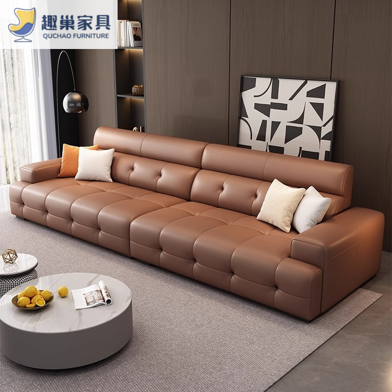 Lawrence Sofa Modern Minimalist Italian-Style Cat Claw Leather Sofa for Living Room, Suitable for Large and Small Homes, Straight-Line Light Luxury Genuine Leather Sofa