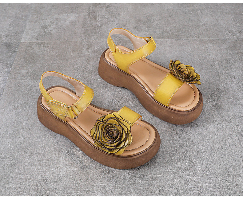 Sandal hở mũi nữ da bò thật đế dày phong cách La Mã cổ điển — Màu trắng be chi tiết 13
