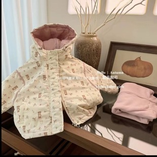 Girls' Charge Clothes 2024 New Baby fleece-lined Thickened Coat Three-in-One Detachable Children's Autumn and Winter