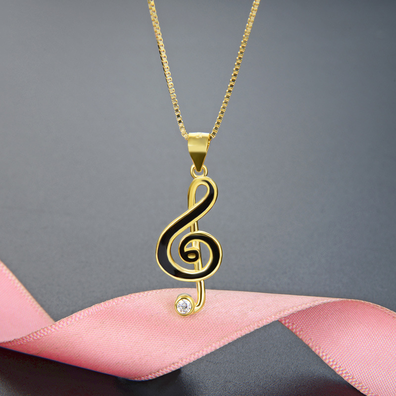 Europa y los Estados Unidos transfronterizos DIY adornos de goteo de aceite amor nota de ritmo colgante de plata esterlina 925 moda collar de diamantes accesorios para mujeres
