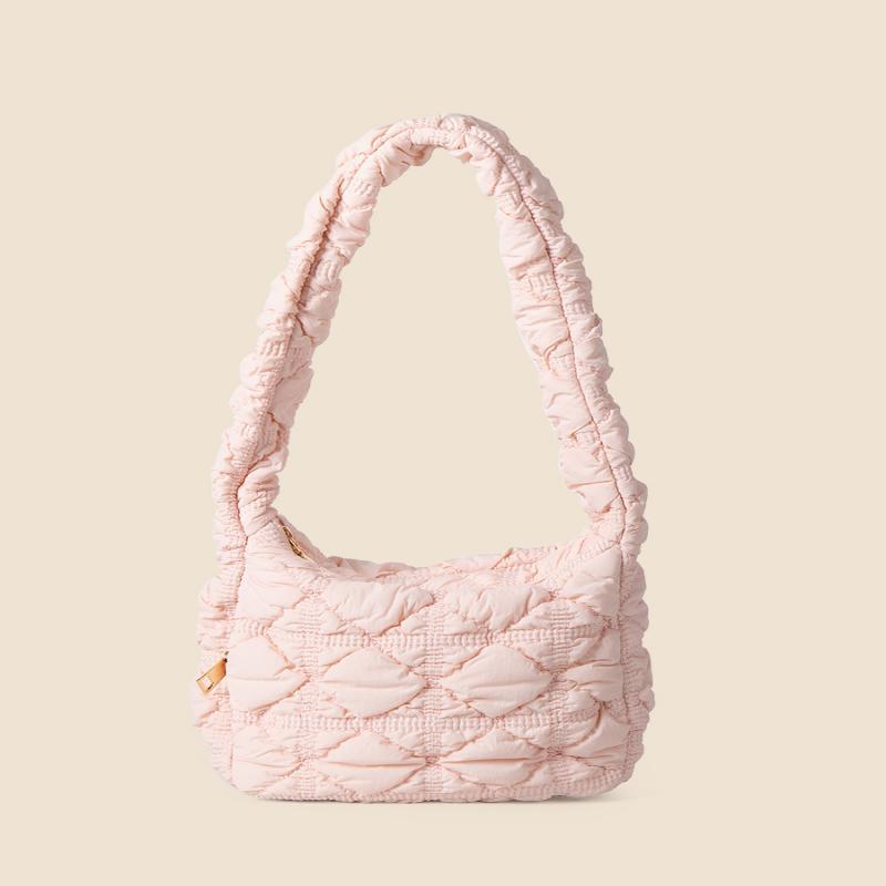 Small Korean lightweight autumn and winter shoulder with high-end feel, solid color diamond grid cotton clothing bag,_voghion.com