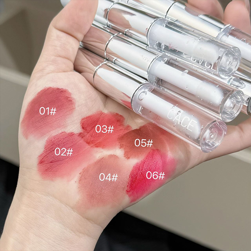 CACE plata roja fluente doble brillo labial mate brillo labial doble uso de brillo labial transparente verano vidrio de agua