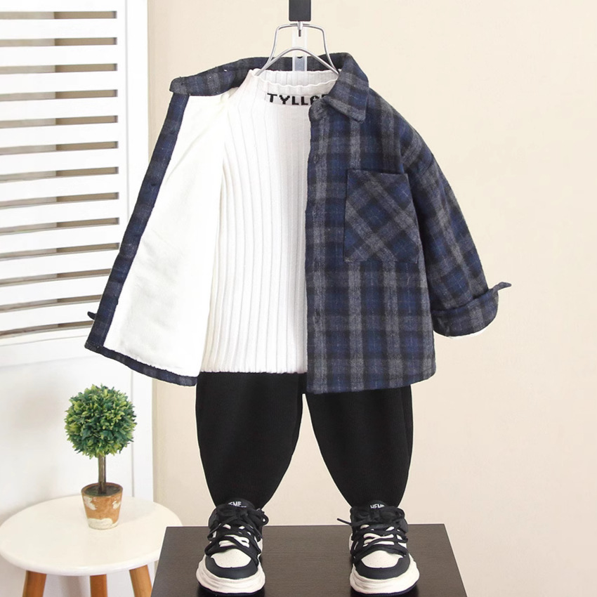 6579 Camisa de terciopelo para niños modelos de otoño e invierno 2024 nuevos tops gruesos de invierno para niños chaqueta coreana para bebés de moda