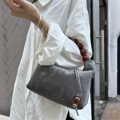 嚴選2024新款時尚新中式國風珍珠手提斜挎單肩手拎手腕鏈條手拎包