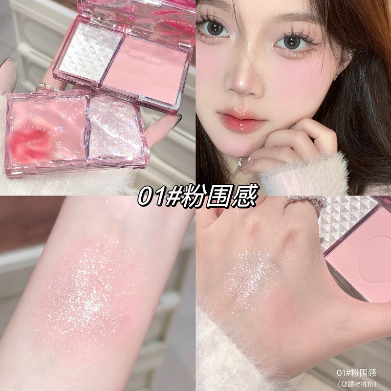 LEEINTO Placa de rubor de alto brillo de vitalidad ligera y dulce, brillo fino, brillo fino, maquillaje, sin polvo volador, tierna niña colorete