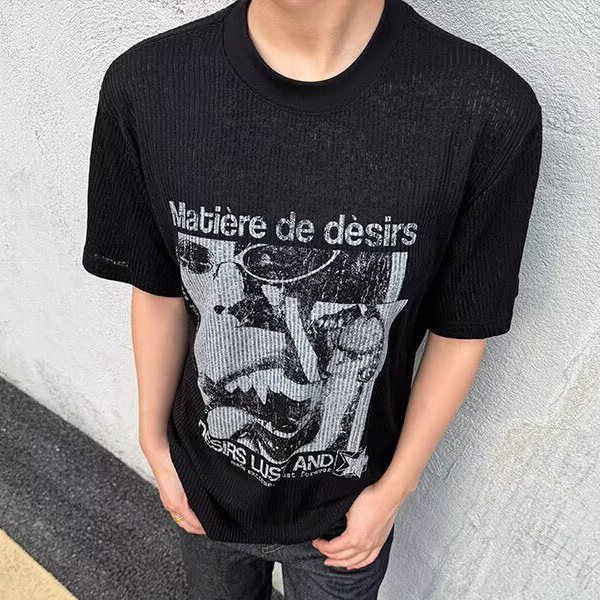 Summer New Style American Retro Character Print Design Fashionable Round Neck Half-Sleeve Casual Trendy Short-Sleeved T-Shirt for Men and Women