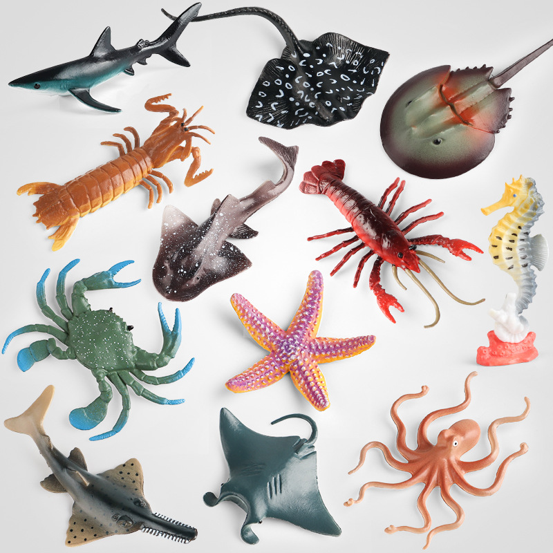 中號海洋模型套裝八爪魚蝠鱝海星螃蟹海馬皮皮蝦龍蝦海星魚缸擺件