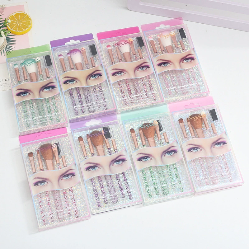 Новые 5-х хрустальные кисти для макияжа, кисти для макияжа с ручкой, прозрачные блестящие кисти для румян, набор кистей для макияжа