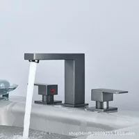 Цельномедный матовый металлический смеситель для раковины с двумя ручками и тремя отверстиями для ванной комнаты, смеситель для раковины, раздельный смеситель для горячей и холодной воды, набор из трех предметов